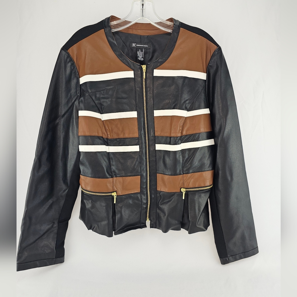 INC Internatipnal Concepts Black and Brown Women's Jacket XL Faux Leather